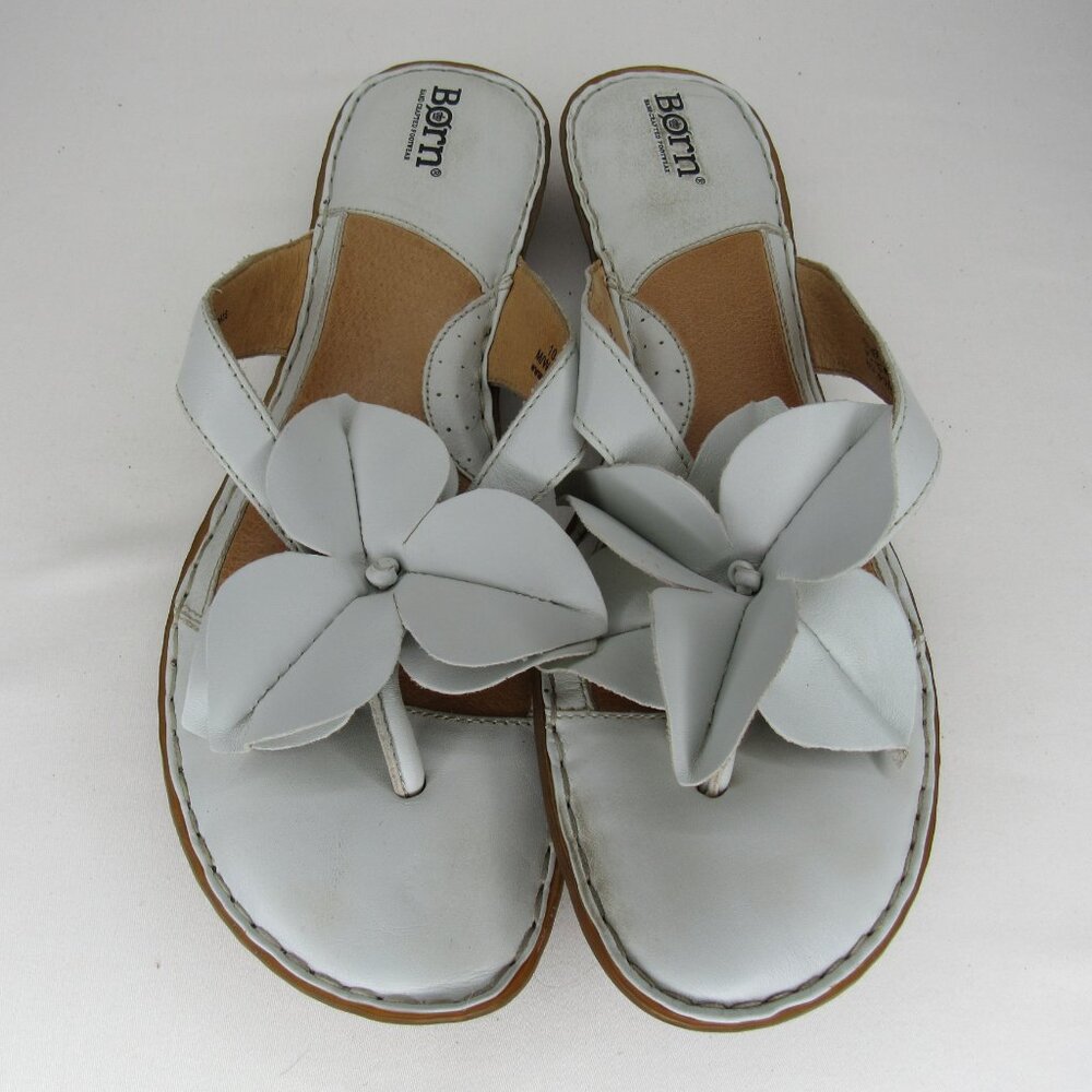 Born Light Blue Leather Flip Flops Floral Sandals Summer Women's 10 - Picture 7 of 8